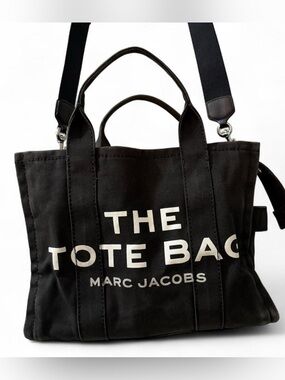 Marc Jacobs Black Canvas 'The Tote Bag' with White Logo